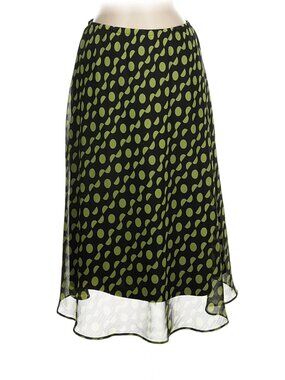 Polka Dot Midi Skirt Green Black Abstract Dots A-Line Flowy (8)